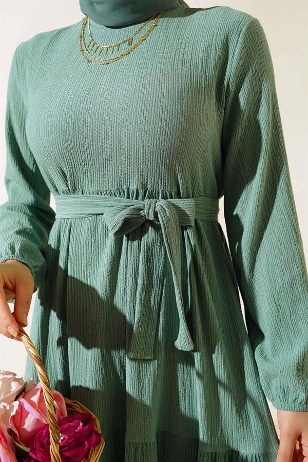 Crepe Layered Dress Almond Green
