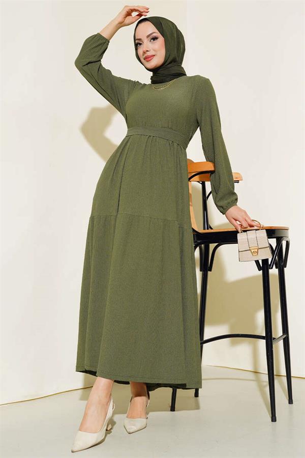 Crepe Layered Dress Khaki