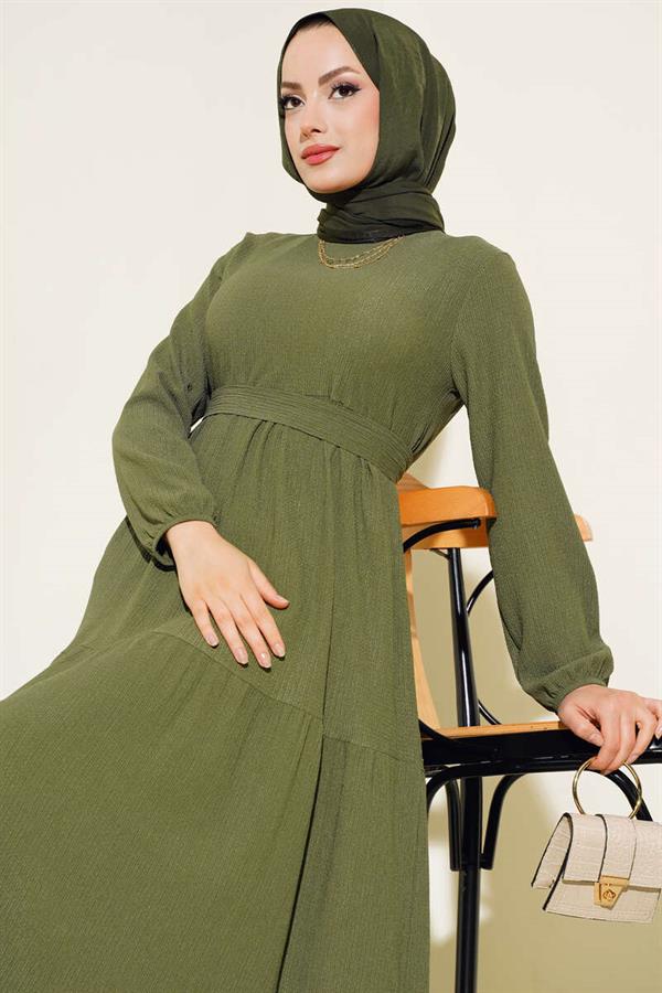 Crepe Layered Dress Khaki