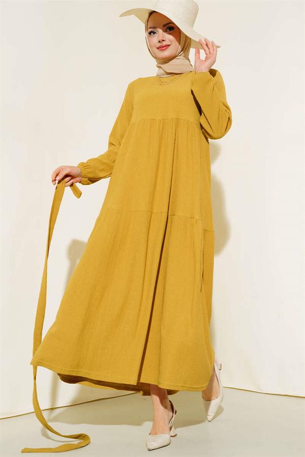 Crepe Layered Dress Mustard