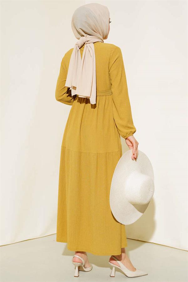Crepe Layered Dress Mustard