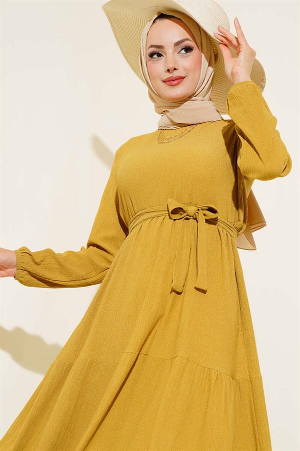Crepe Layered Dress Mustard