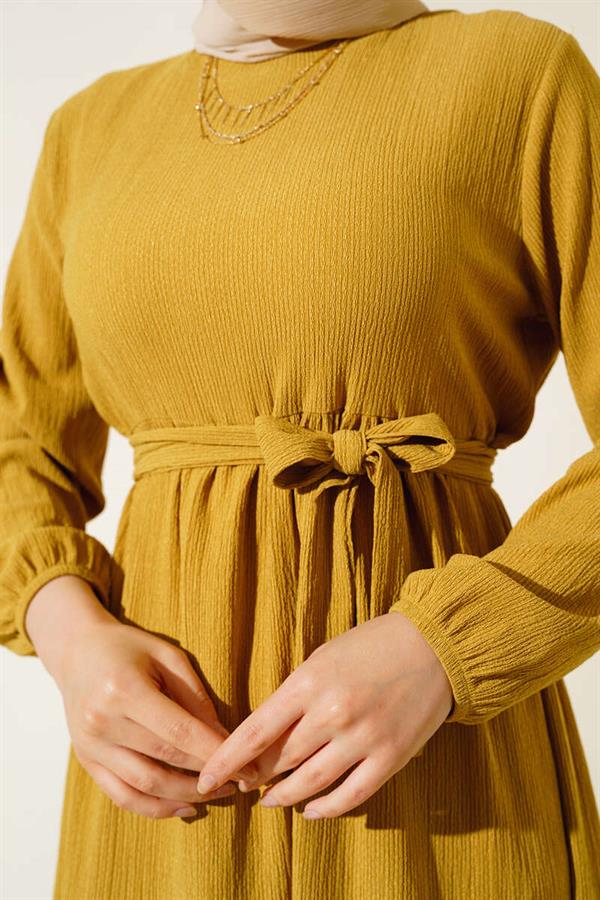 Crepe Layered Dress Mustard