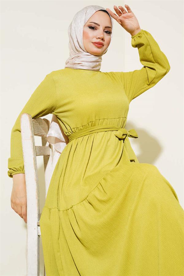 Crepe Layered Dress Oil Green