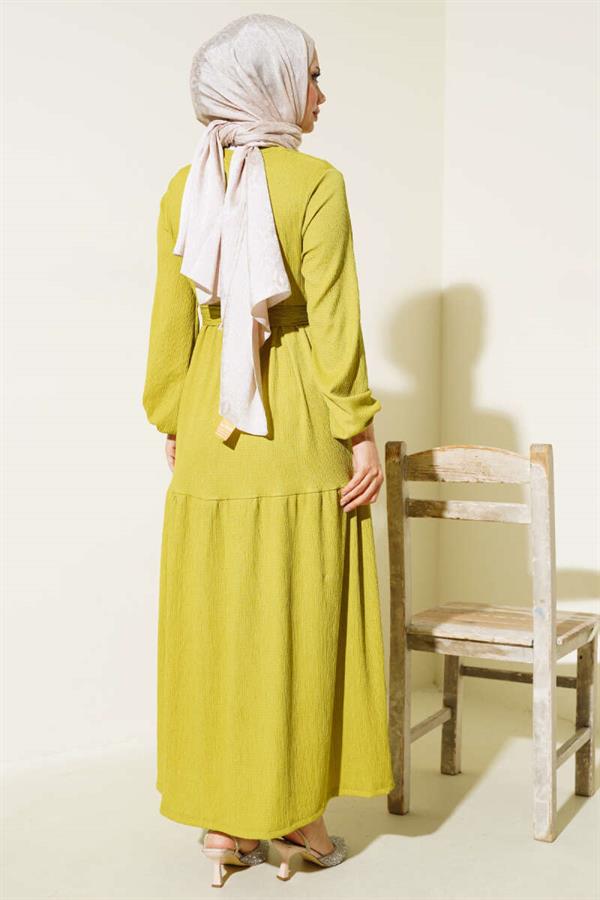 Crepe Layered Dress Oil Green