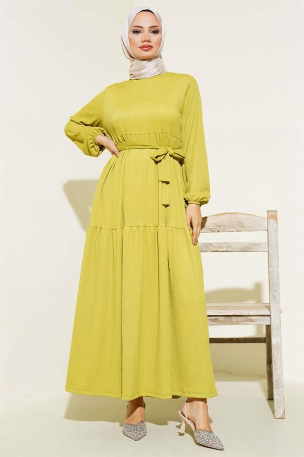 Crepe Layered Dress Oil Green