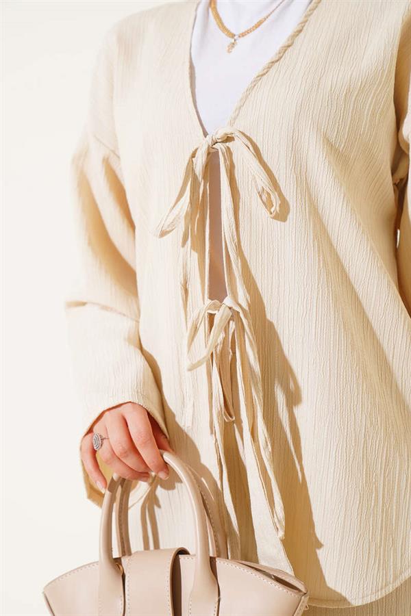 Beige Laced Front 2 Piece Set