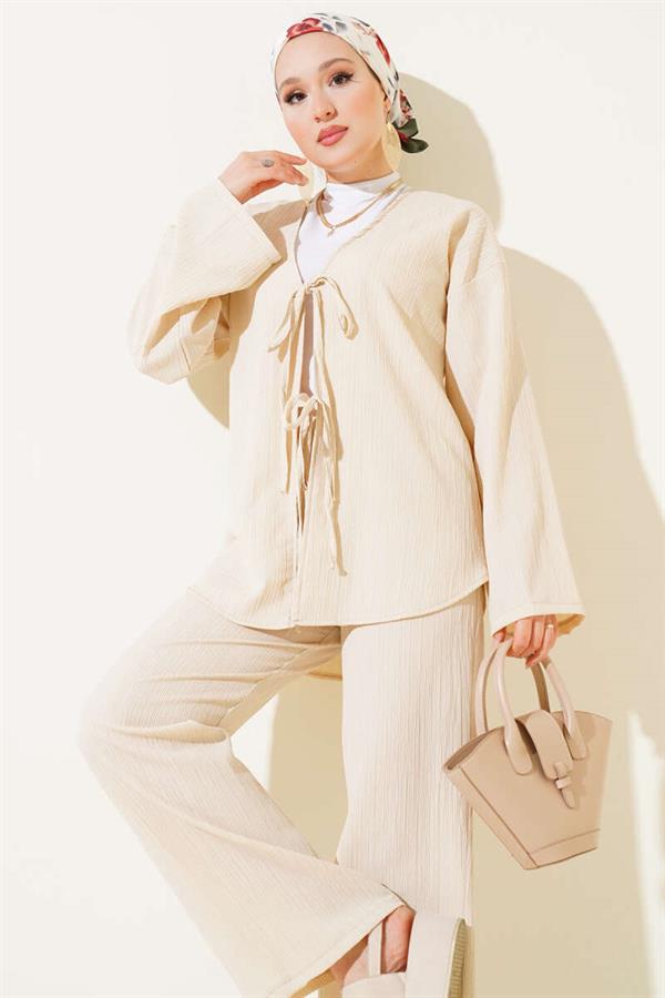 Beige Laced Front 2 Piece Set
