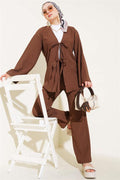 Burgundy Laced Front 2 Piece Set Brown