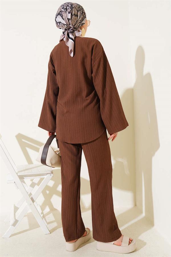 Burgundy Laced Front 2 Piece Set Brown