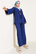 Burgundy Laced Front 2 Piece Set Navy Blue