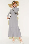 Crepe Belted Layered Dress Gray