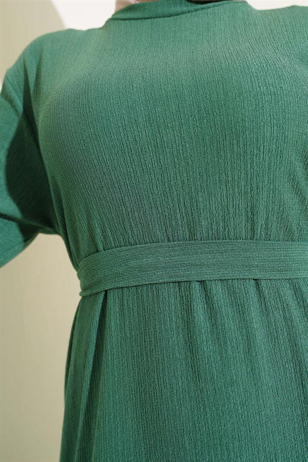 Pleated Belted Layered Dress Green