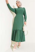 Pleated Belted Layered Dress Green