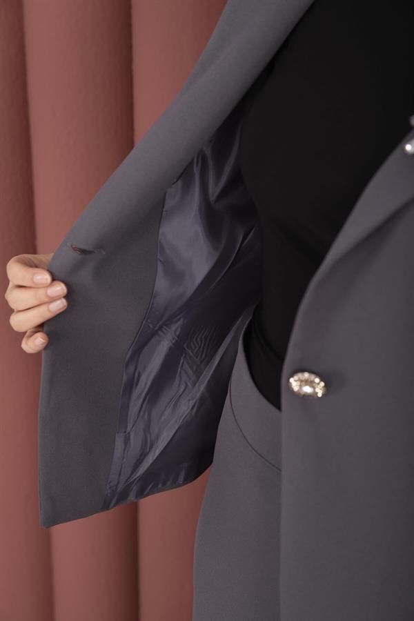 Business Blazer Jacket and Skirt 2 Piece Set, Grey