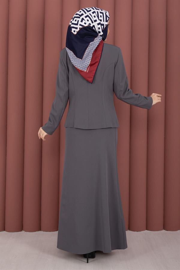 Business Blazer Jacket and Skirt 2 Piece Set, Grey
