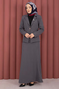 Business Blazer Jacket and Skirt 2 Piece Set, Grey