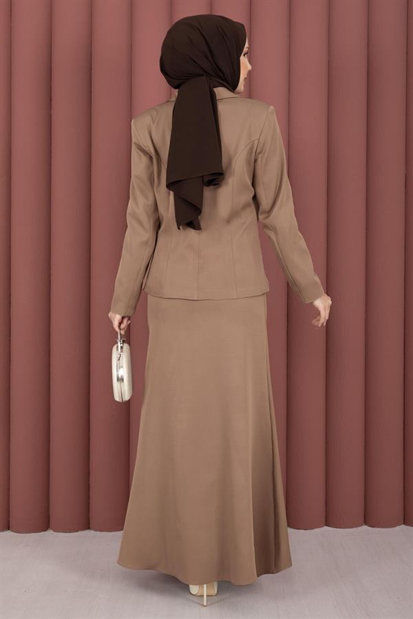 Business Blazer Jacket and Skirt 2 Piece Set in Coffee