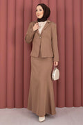 Business Blazer Jacket and Skirt 2 Piece Set in Coffee