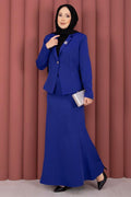 Business Blazer Jacket and Skirt 2 Piece Set (Navy Blue)