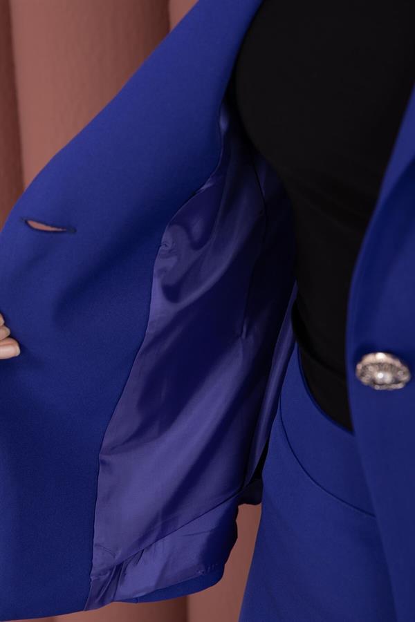 Business Blazer Jacket and Skirt 2 Piece Set (Navy Blue)
