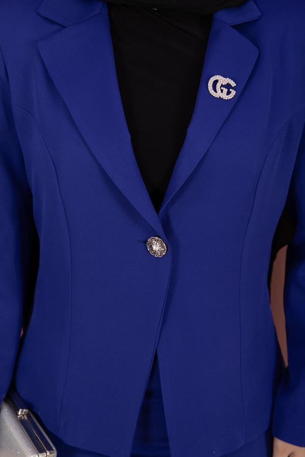 Business Blazer Jacket and Skirt 2 Piece Set (Navy Blue)