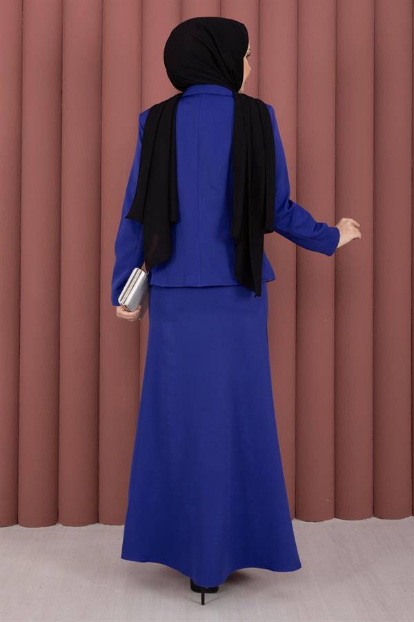 Business Blazer Jacket and Skirt 2 Piece Set (Navy Blue)