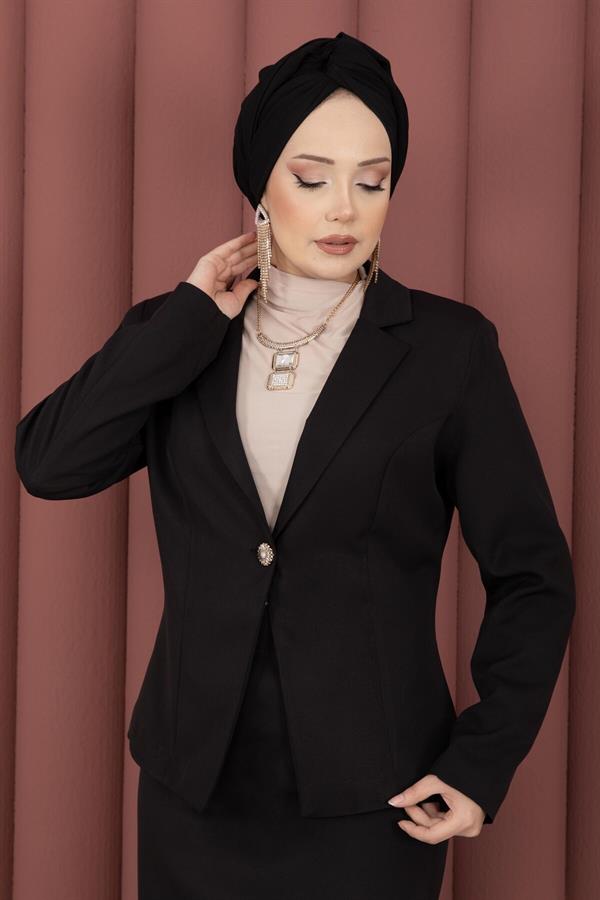 Business Blazer Jacket and Skirt 2 Piece Set, Black