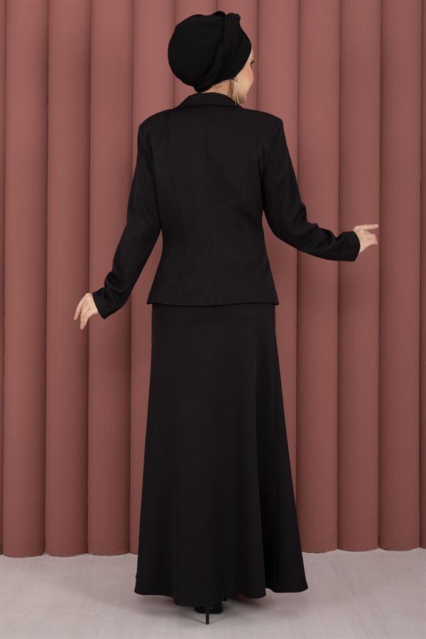 Business Blazer Jacket and Skirt 2 Piece Set, Black