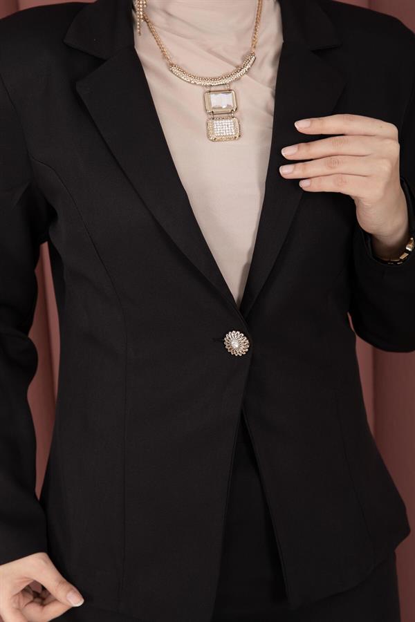 Business Blazer Jacket and Skirt 2 Piece Set, Black