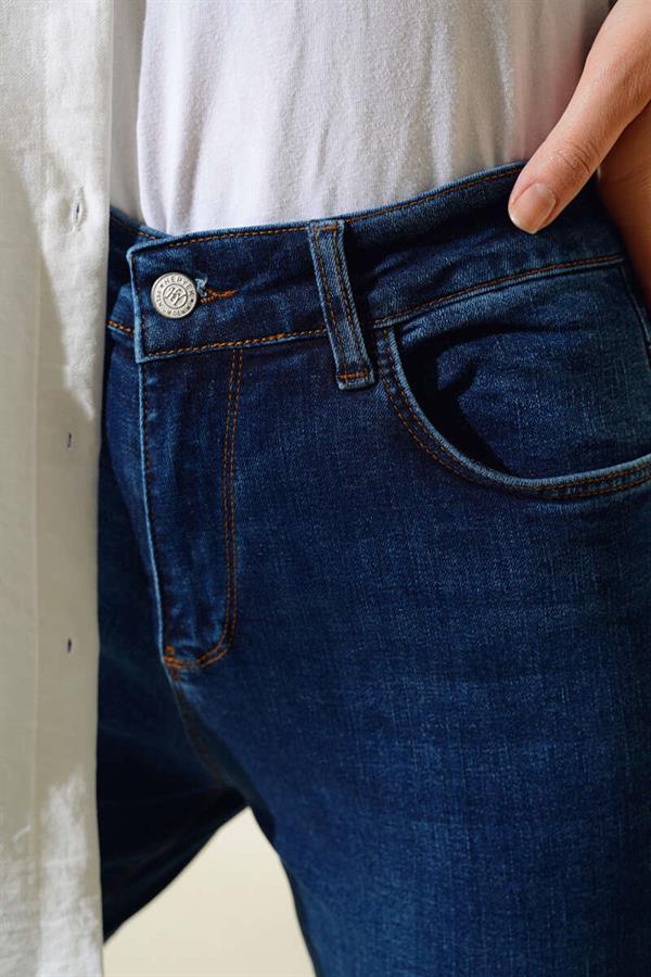 Plus Size High Waist Jeans Navy Blue