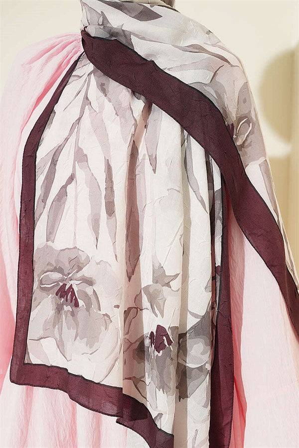 Large Floral Pattern Bamboo Crush Shawl Dark Brown
