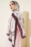 Large Floral Pattern Bamboo Crush Shawl Dark Brown