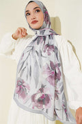 Large Floral Pattern Bamboo Crush Shawl Grey