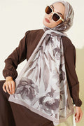 Large Floral Pattern Bamboo Crush Shawl Sand Beige