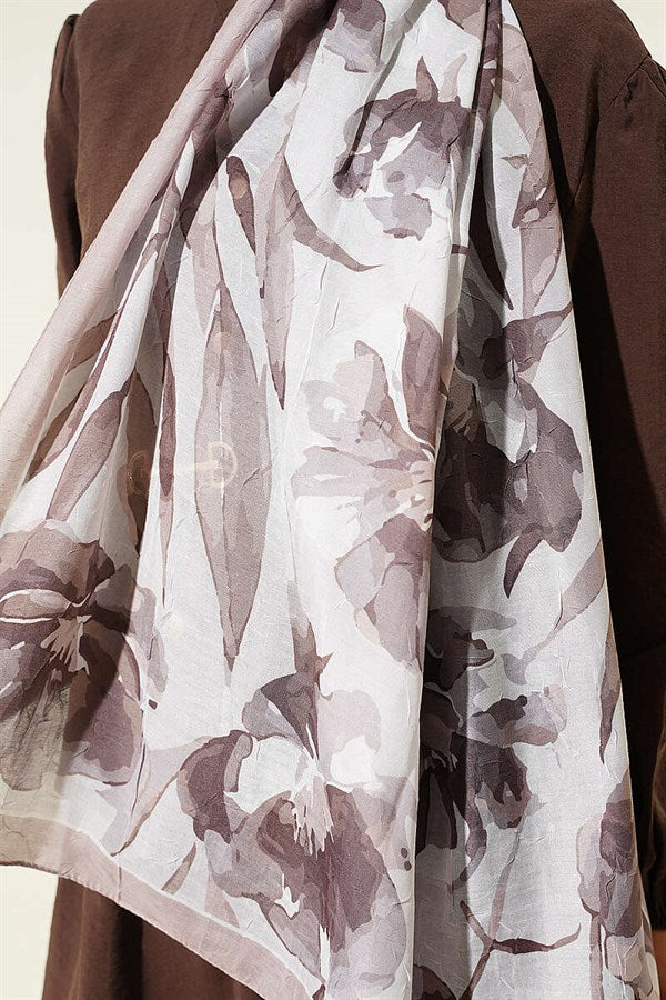 Large Floral Pattern Bamboo Crush Shawl Sand Beige