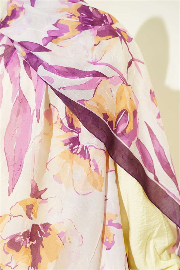 Large Floral Pattern Bamboo Crash Shawl, Plum