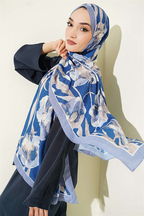 Large Floral Pattern Bamboo Crush Shawl