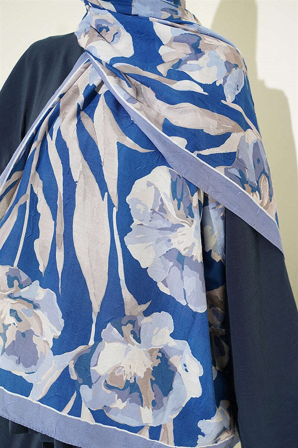 Large Floral Pattern Bamboo Crush Shawl