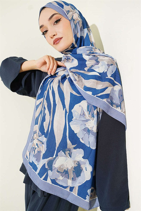 Large Floral Pattern Bamboo Crush Shawl