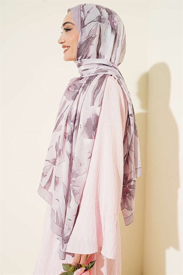Large Floral Pattern Bamboo Crash Scarf Soft Beige