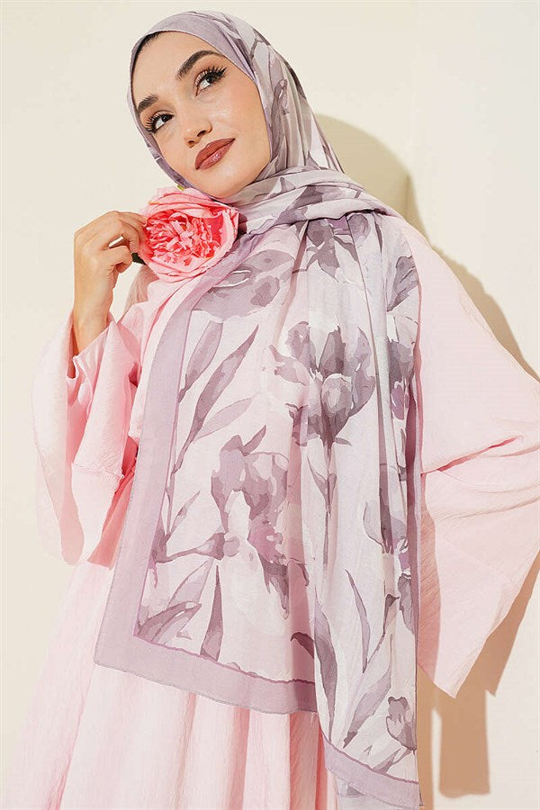 Large Floral Pattern Bamboo Crash Scarf Soft Beige