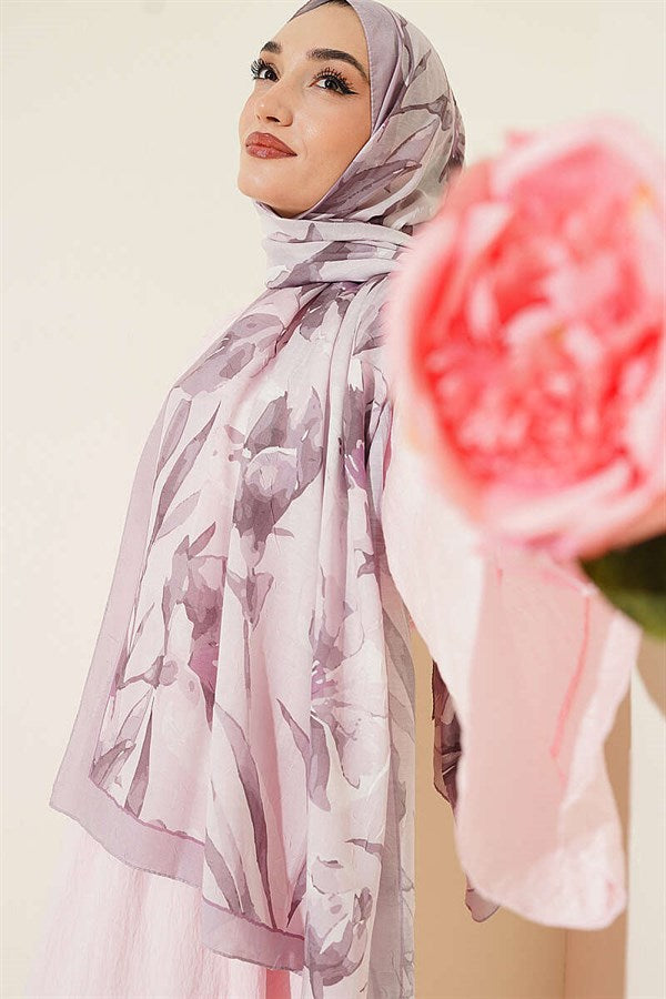 Large Floral Pattern Bamboo Crash Scarf Soft Beige