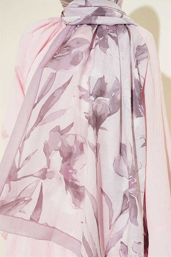 Large Floral Pattern Bamboo Crash Scarf Soft Beige