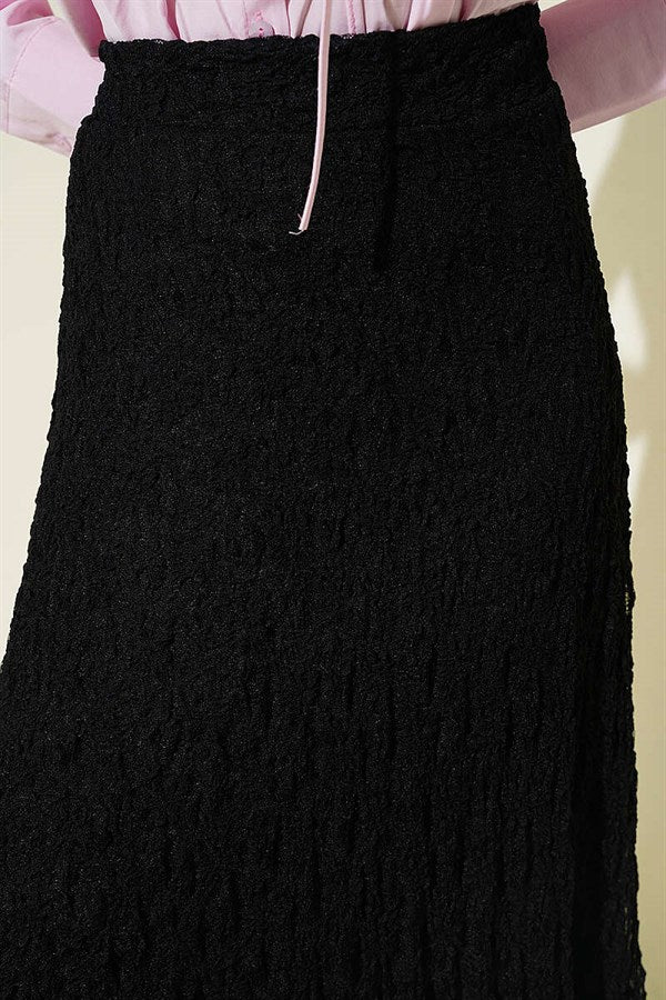 Black Gathered Lace Tulle Skirt