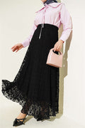 Black Gathered Lace Tulle Skirt