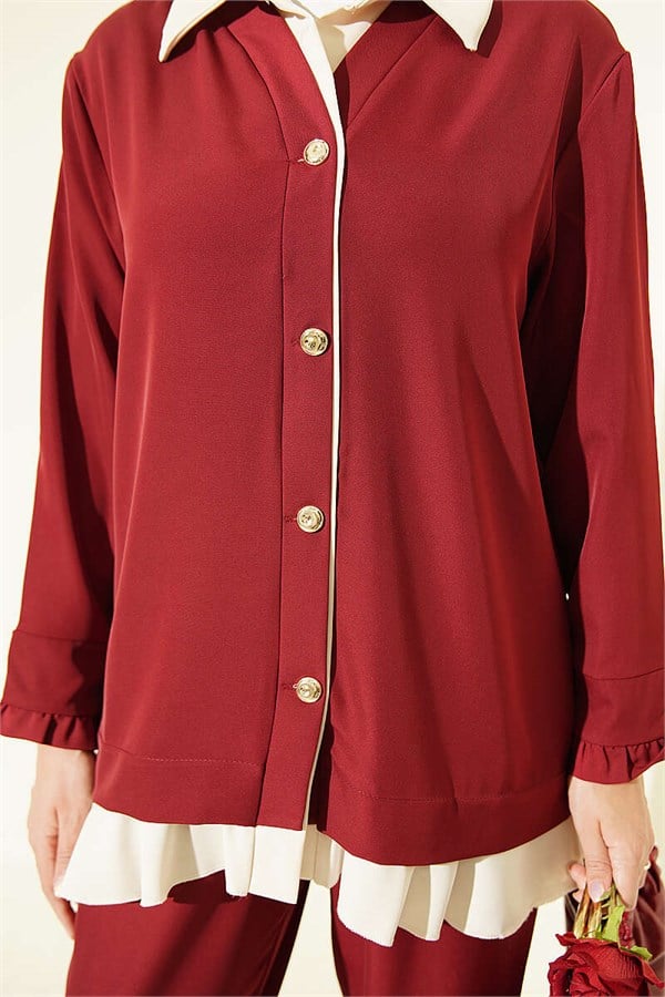 Gathered Detail 2 Piece Set in Burgundy