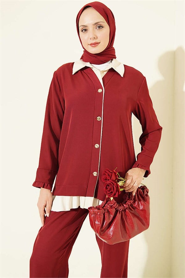 Gathered Detail 2 Piece Set in Burgundy