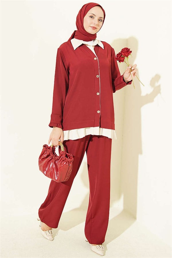 Gathered Detail 2 Piece Set in Burgundy