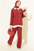 Gathered Detail 2 Piece Set in Burgundy